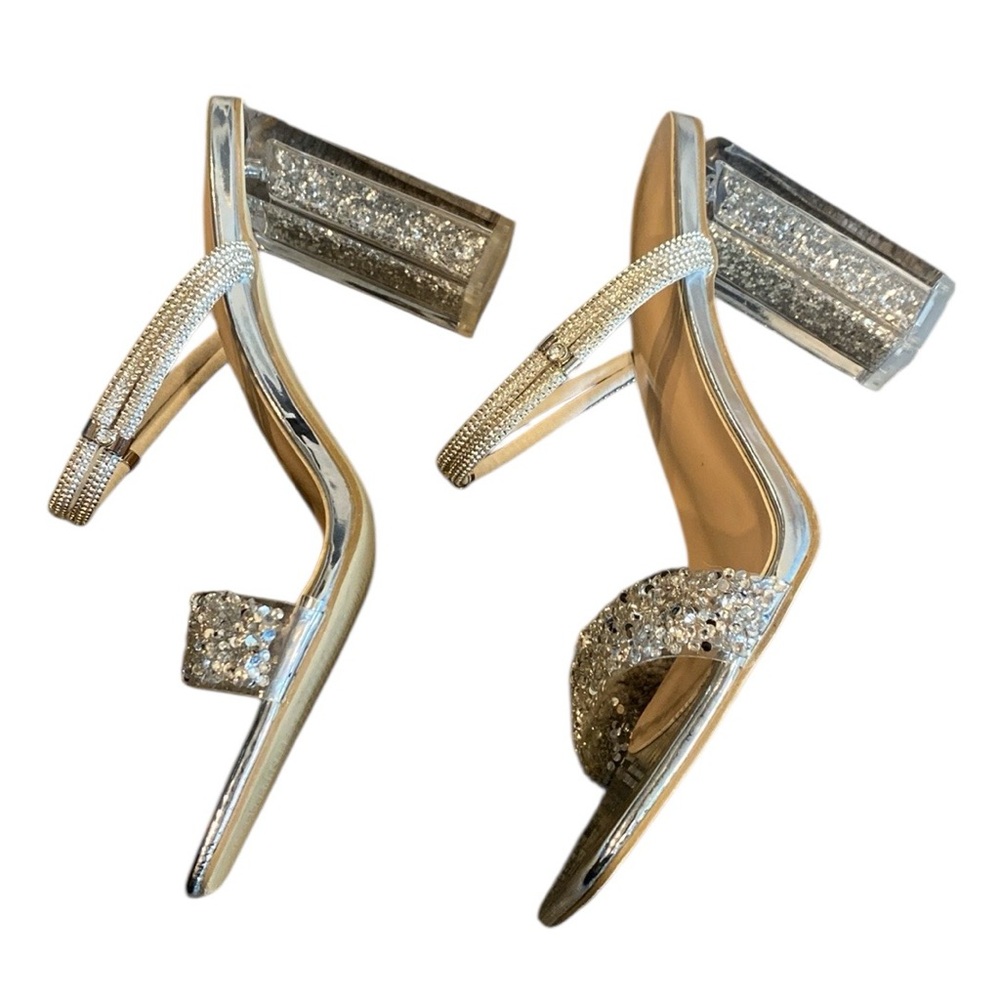 Unbranded silver sandal w acrylic high heel filled with silver glitter 42 (9) - Picture 4 of 8